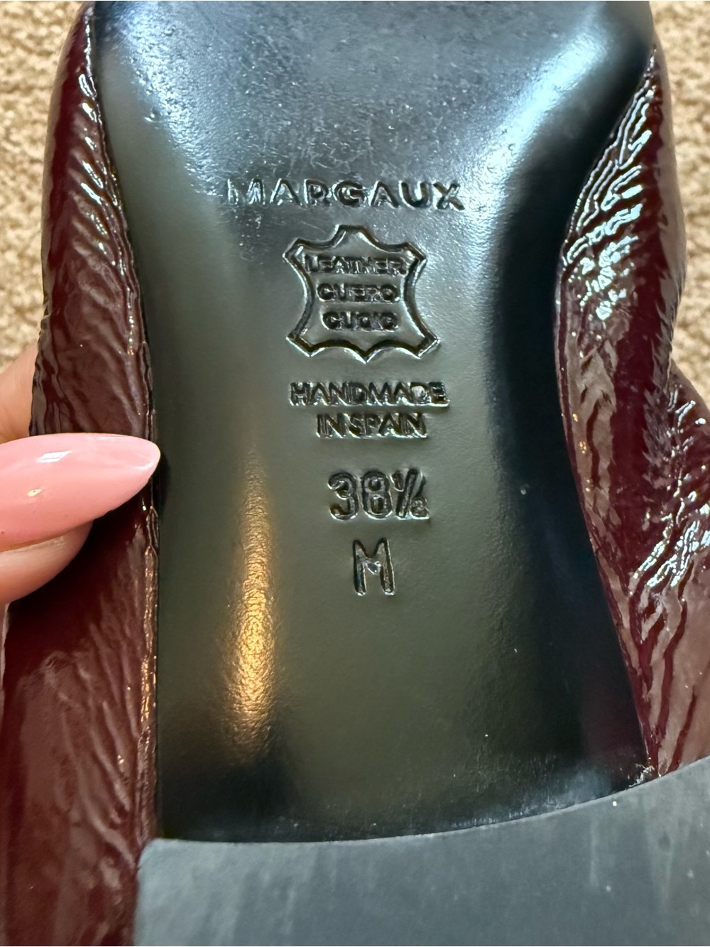 Margaux Roma Pointed Toe Ballet Flats in Merlot Crinkle Patent Leather Size 38.5 - Picture 6 of 6